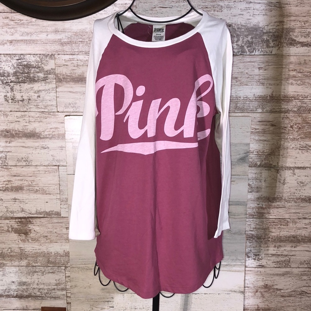Victoria’s Secret PINK 3/4 sleeve shirt pink and white size medium causal shirt‍